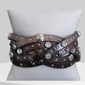BRIGHTON “HARLOW” Twist/braided leather bracelet w/crystals & studs 1841